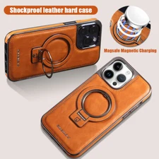 Leather Metal Magnetic Bracket Case Cover For iPhone 16 Plus Screen Protector