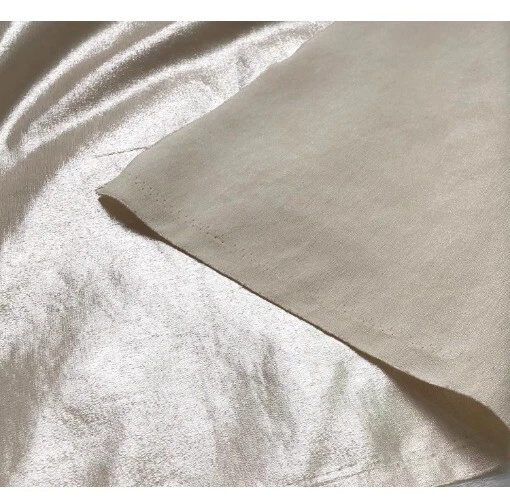 OFF WHITE Tessuto Metallizzato Scintillante Broccato di Seta per Abiti da Sera