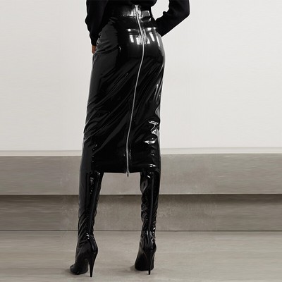 Ladies Patent Leather Full Shiny Skirt Sexy Latex 3XL 4XL Plus Size Slim Skirt