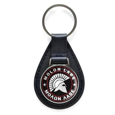 Molon Labe Round Black Leather Keychain Silver Keyring Military Gift