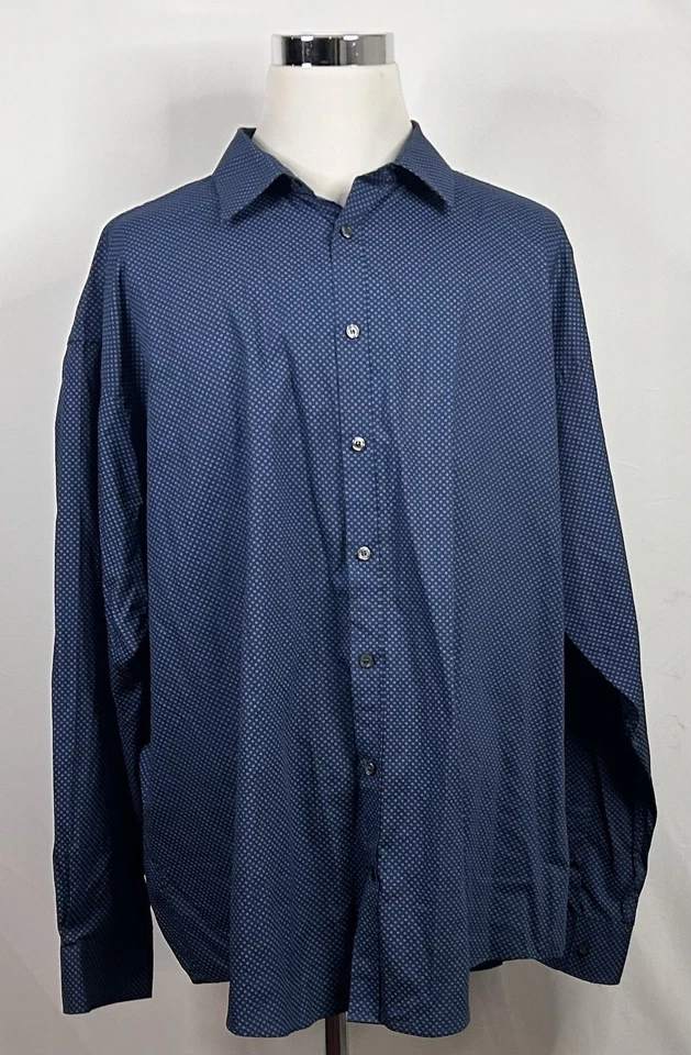 Jos A Bank 3X Camisa Informal Azul Blanco Estampado Floral 100% Algodón Botón Frontal Foto 2 de 4