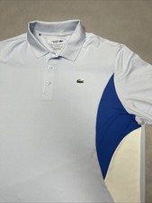 LACOSTE POLO SHIRT Size 8/3XL Men's Regular Fit Light Blue White Novak Djokovic
