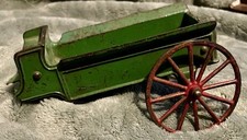 Vintage Cast Iron Green Farm Wagon Toy with Red Wheels