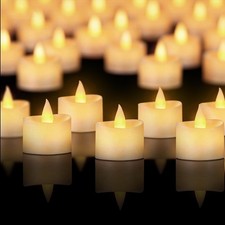 Realistic Flameless Tea Lights - 50 Pack Mega Bulk Set with Dancing Flicker, ...