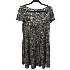 American Eagle Black Ditsy Floral Button Front Babydoll Mini Dress M Y2K Boho