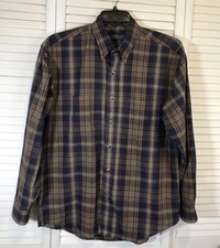 Vtg 90s Van Heusen Dress Shirt Mens M 15-15.5 Wrinkle Free L/S Navy Plaid