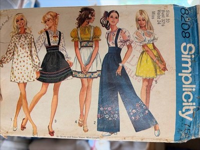Vintage 1969 Simplicity Sewing Pattern 8208 Dress & Romper Size 10 Cut Complete 