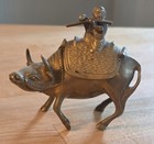 Antique Brass Incense Burner Incenser Koro Karako On Buffalo Sculpture Japan — photo 1