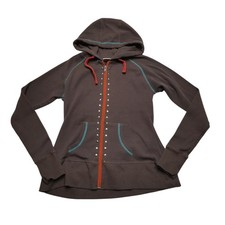 Ariat Hoodie Womens Large Brown Thermal Waffle Knit Full Zip Studded Equestrian