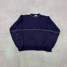 Vintage Knitted Jumper abstract patterned grandad knit sweater Men's L