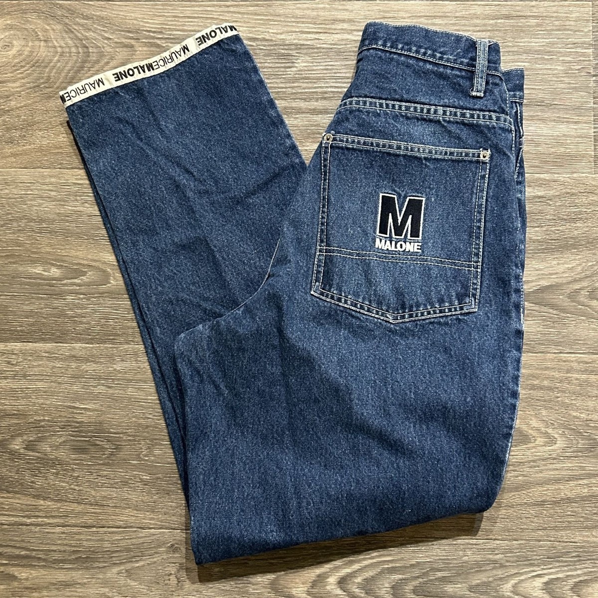 Maurice Malone Jeans 30x32 Y2K Denim Spellout Logo High Rise