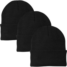 3 Pack Acrylic Beanie Watch Caps Warm Knit Skull Cap, Blanks Soft Winter Hats
