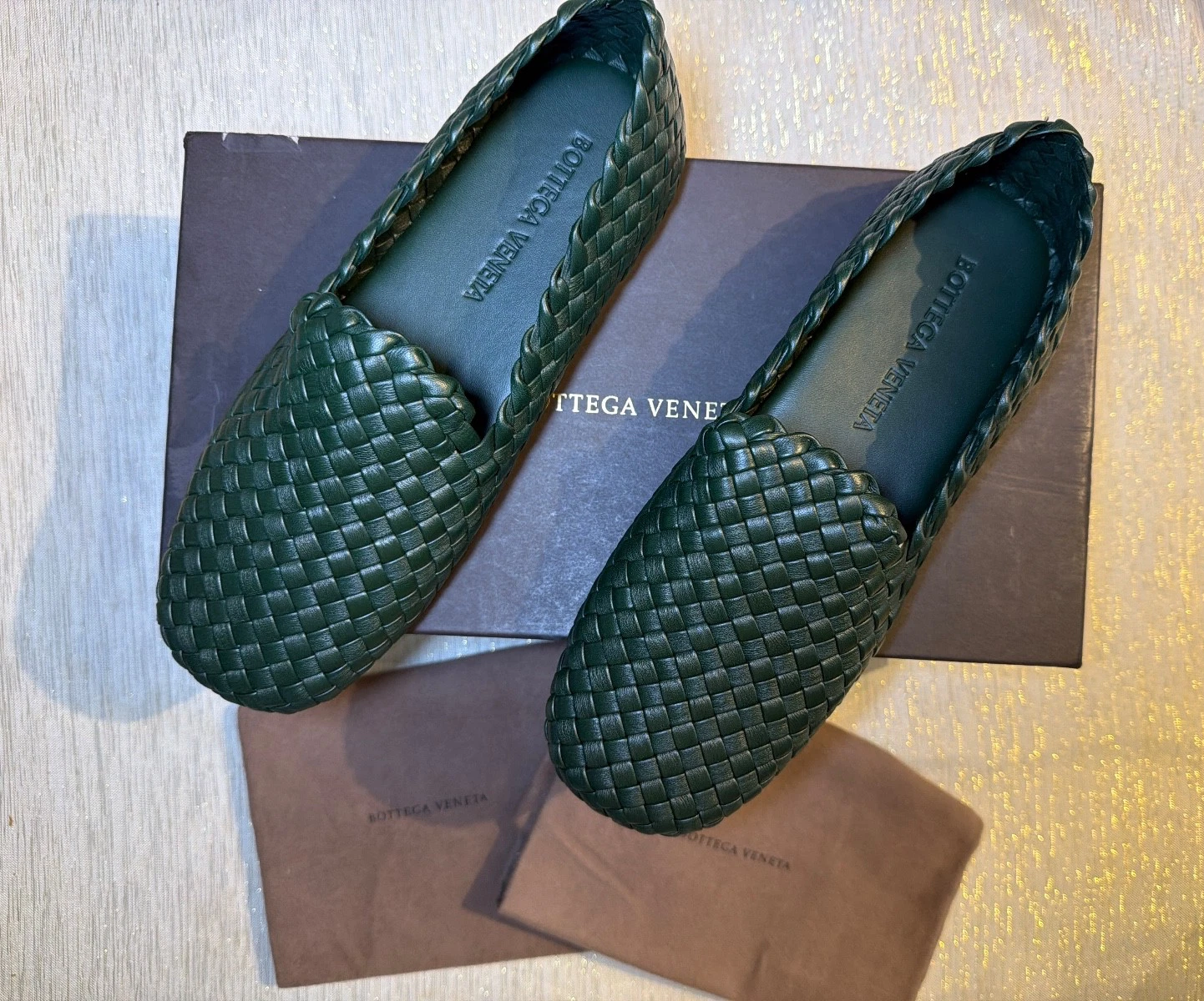 Bottega Veneta — Bottega Veneta  Pantof Pelle Woven Nappa Leather Loafers Size 10.5 w/2 Dustbags