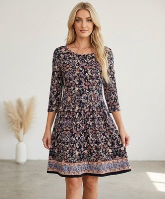 Max Studio Womens Black Floral Fit & Flare Dress Size Small Y2K Boho Summer Chic