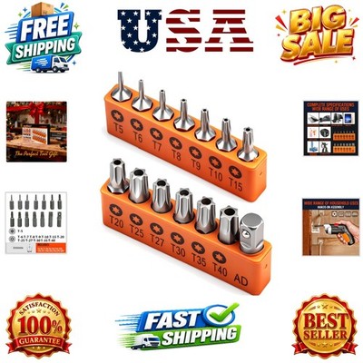 14-Piece Tamper Resistant Star Bits, S2 Alloy Steel, T5 - T40 Security Torx B...