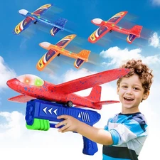 3 Pack Airplane Launcher Toys, 13.2'' LED Foam Glider Plane Toy for Boys, 2 Flig