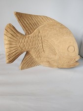 VINTAGE HAND CARVED WOODEN FISH SCULPTURE 10" by 7" Cabin Decor Nautical Beach