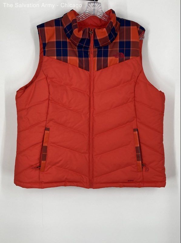 The North Face Womens Red Plaid Sleeveless Full-Zip Puffer Vest Size XXL