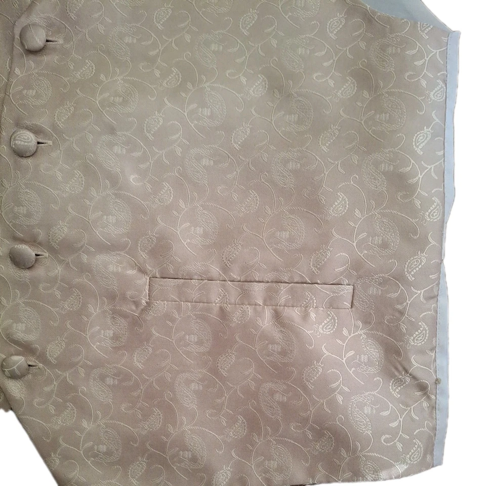 Mens West Vest  Ivory 4-Button  Size S  pit to pit 40" length 22" Paisley adjust - Image 2 of 4
