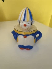 Vintage 1940’s CLOWN Ceramic Hand-Painted Reamer Juicer w/ Pitcher Base , 2-Pcs