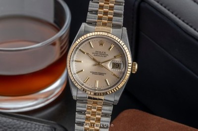 Rolex Datejust 36 Stahl / Gold Tapestry Dial Automatik Ref. 16233 B&P LC 100