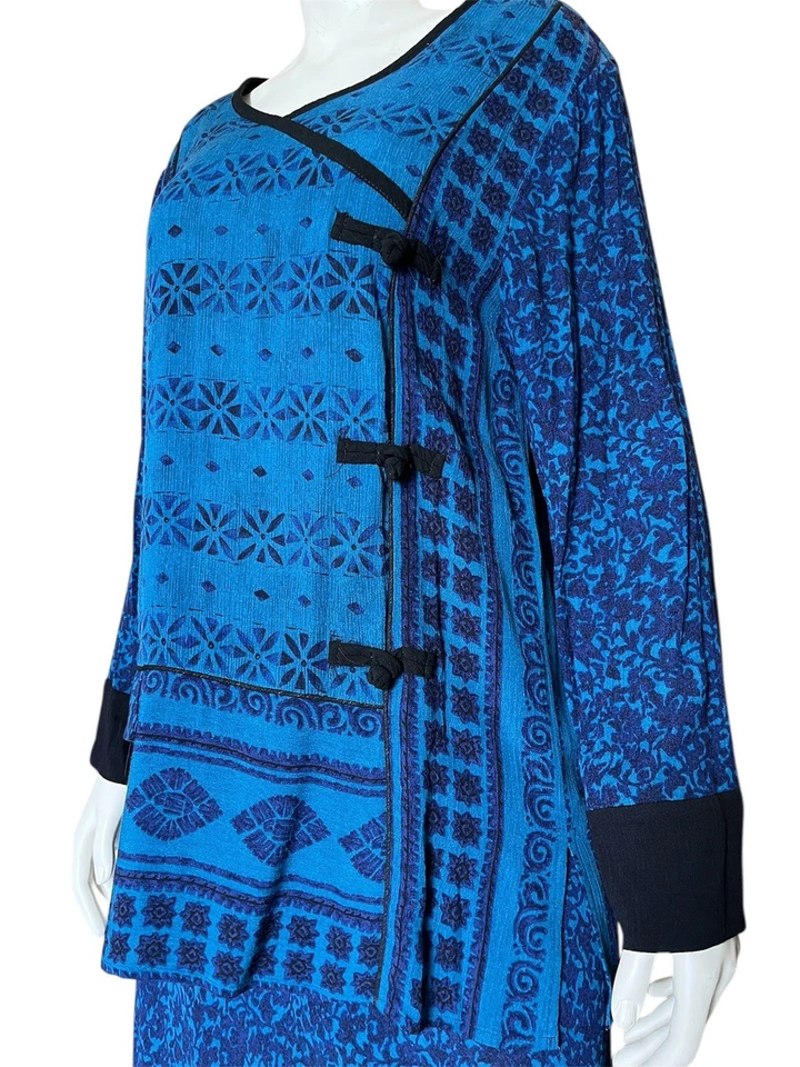 Conjunto de 2 Blusa y Falda Vintage Carole Little Art To Wear Talla 8 Azul Boho Foto 4 de 4