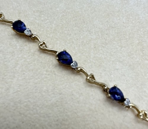 Bellissimo Bracciale Cuore Oro Giallo Massiccio 10K Zaffiro Diamanti 7,25"in 6g Menta!:) - Foto 5 di 14