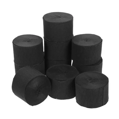 10 Pcs Papier Crepon Noir Banderoles Fête D'anniversaire Serpentins - Photo 1/4