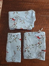 Vermont Country Store Flannel Pajama 3 Pc Set Womens Blue Red Cardinal Bird 3XL