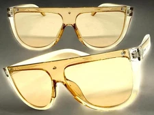 Classy Elegant Modern Retro Futuristic Shield Raver SUNGLASSES Champagne Frame