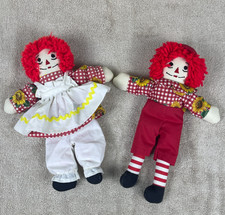 VINTAGE Raggedy Ann and Andy Dolls 12" - Sewn I love you hearts, MINT CONDITION