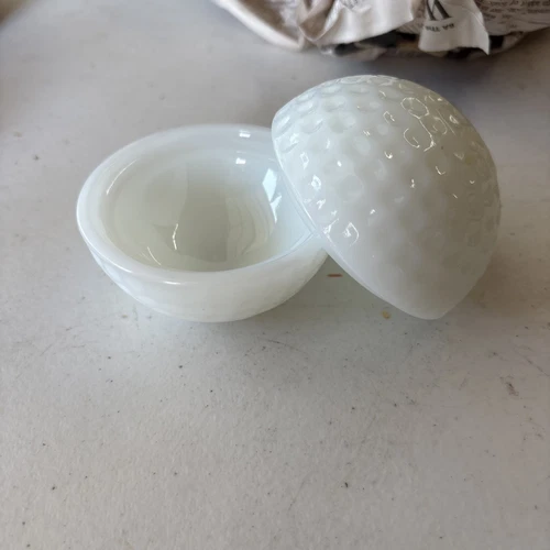 Vintage Anchor Hocking White Milk Glass Golf Ball Trinket Dish
