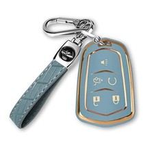 For Cadillac Key Fob Cover with Keychain TPU Protector Suitable for Blue