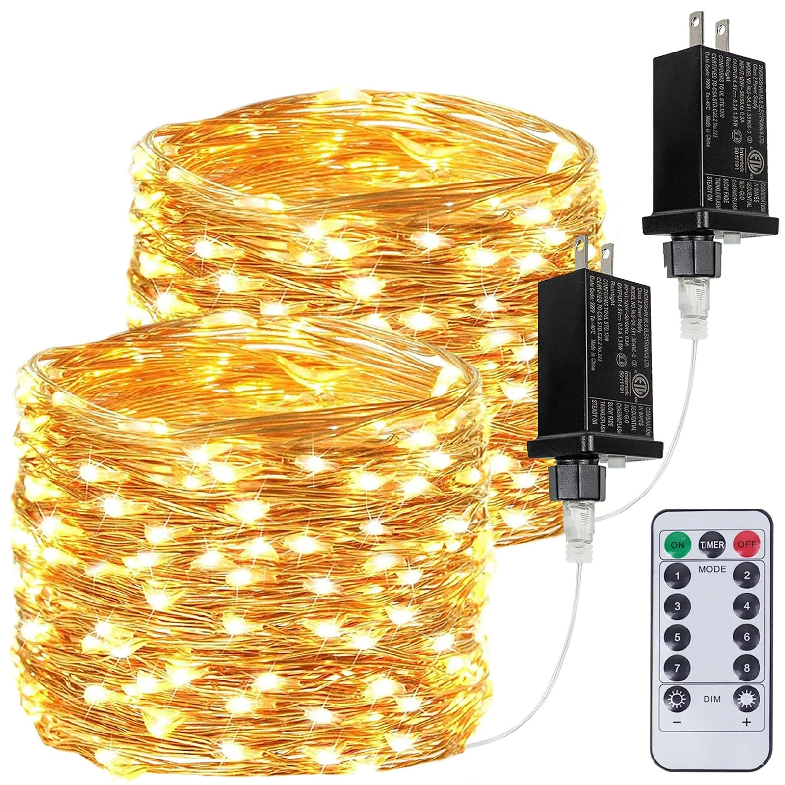 2Pack Each 33Ft 100 LED Fairy Lights Plug in with Remote, Waterproof String L...