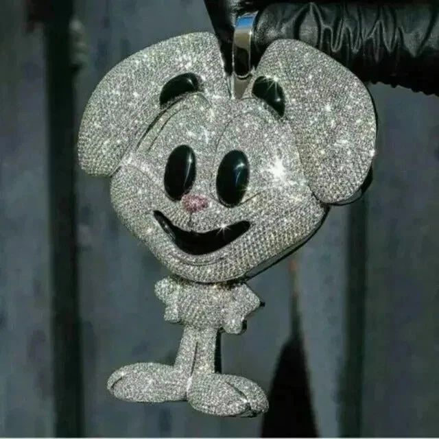 Real Moissanite 4Ct Round Cut Cartoon Character Pendant 14K White Gold Plated - Image 4 of 4