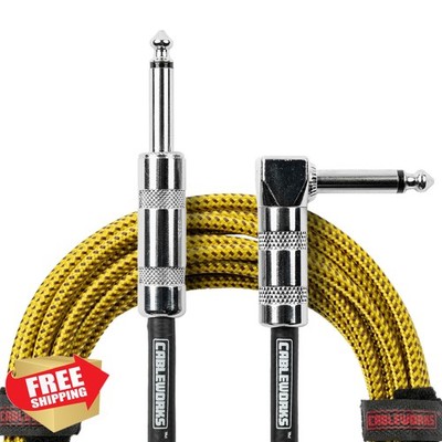 Cableworks 10 Ft Guitar Cable Brown Yellow Straight Right Angle