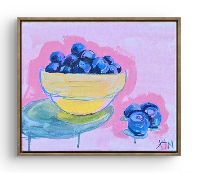 10x8 Blueberry Art Modern Acrylic Still Life Xtn Original Painting On Canvas