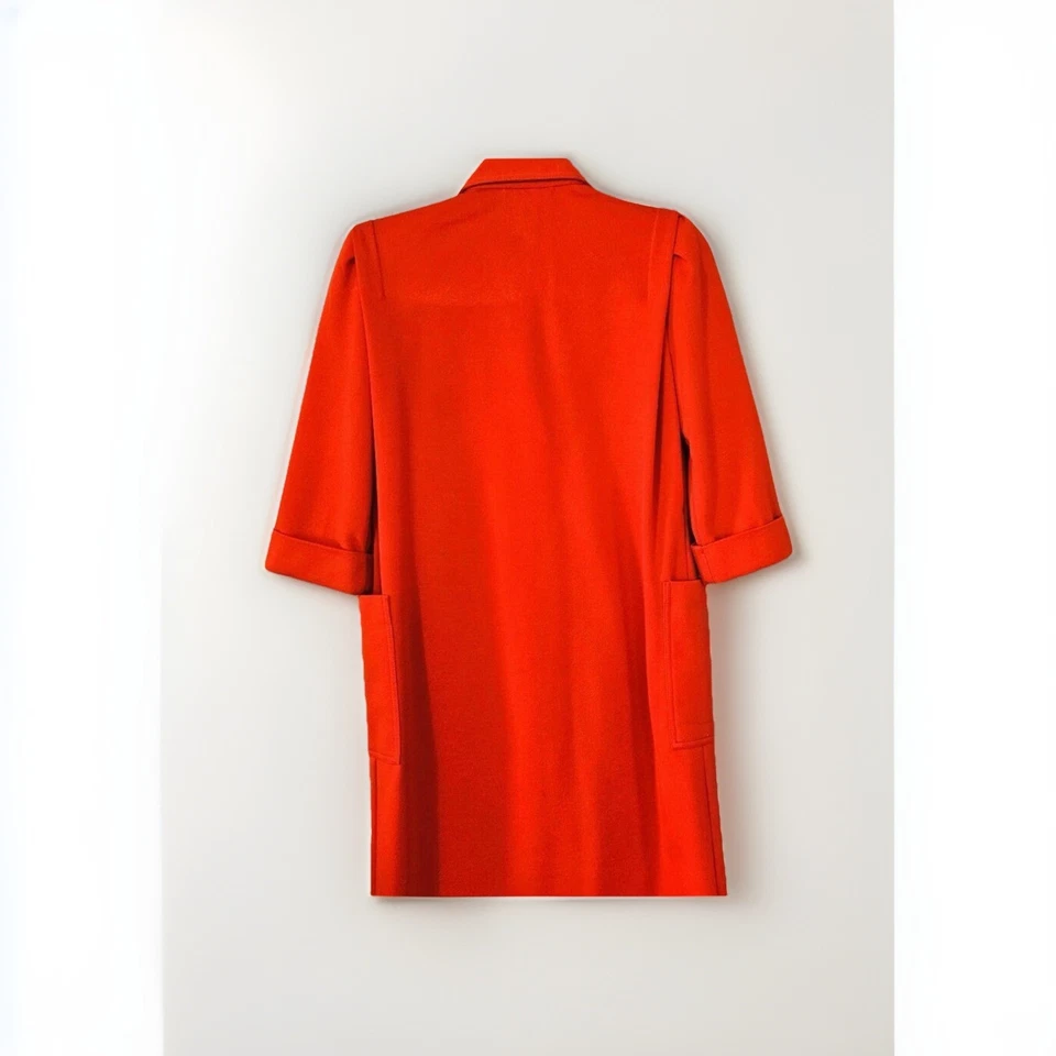 Leslie Fay Red Button Up Blazer Dress w Belt Sz 10 Retro Office Collar 1980s - Image 3 of 4