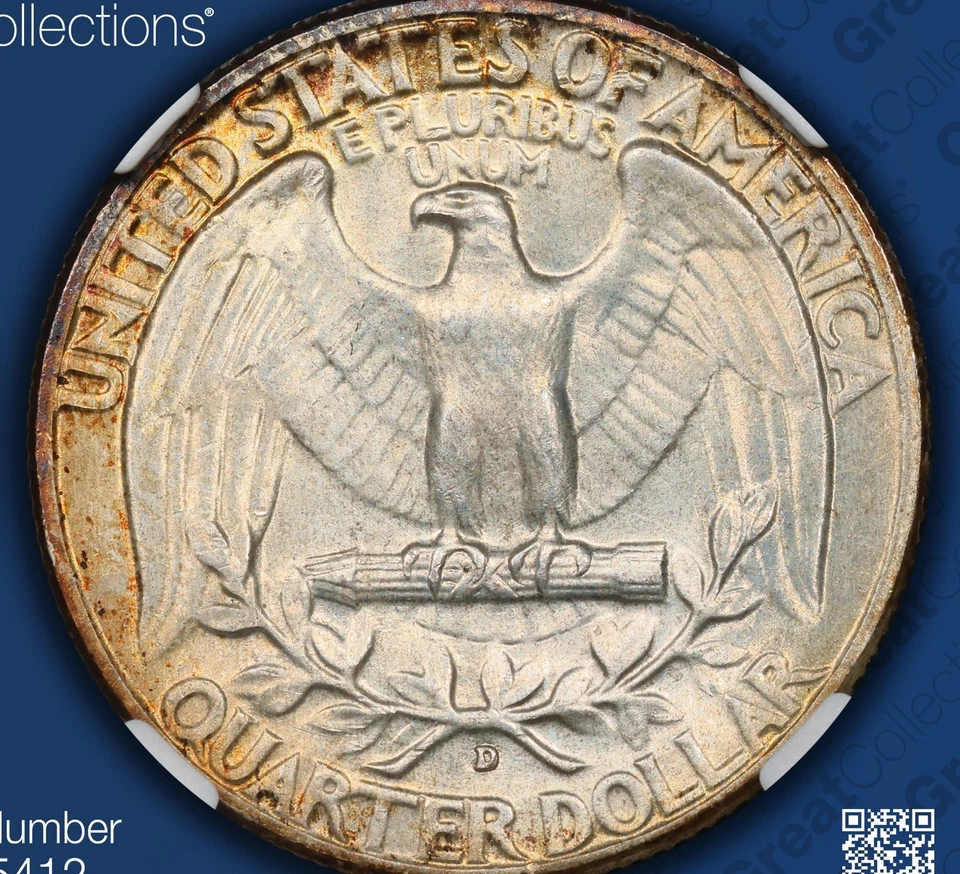 1951-D DDO Washington Quarter. MS65. VP-002. Double die obverse. Rare variety!   - Image 2 of 4