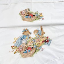 1950 French Hand Embroidered Pillow Sham European Sheet Metis Linen Ladderwork