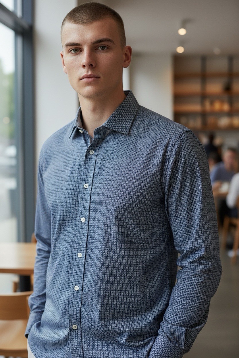 Bristol & Bull Men’s Navy Blue Medium Button-Down Shirt, Long Sleeve 100% Cotton