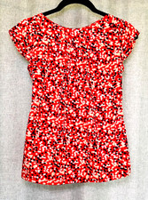 Banana Republic Blouse XS Ditsy Floral Pattern Red Cap Sleeve Work Office Staple