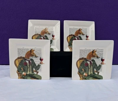 Set of 4 Lord Edward (Wine Taster Fox) Porcelain 5.8" Desert Plates by FabFunky - Image 1 of 4