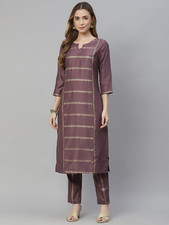Women Purple Printed Regular Kurta with Trousers