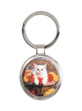 Cat : Gift Round Keychain Kitten Play Funny Cute Animal Pet Persian