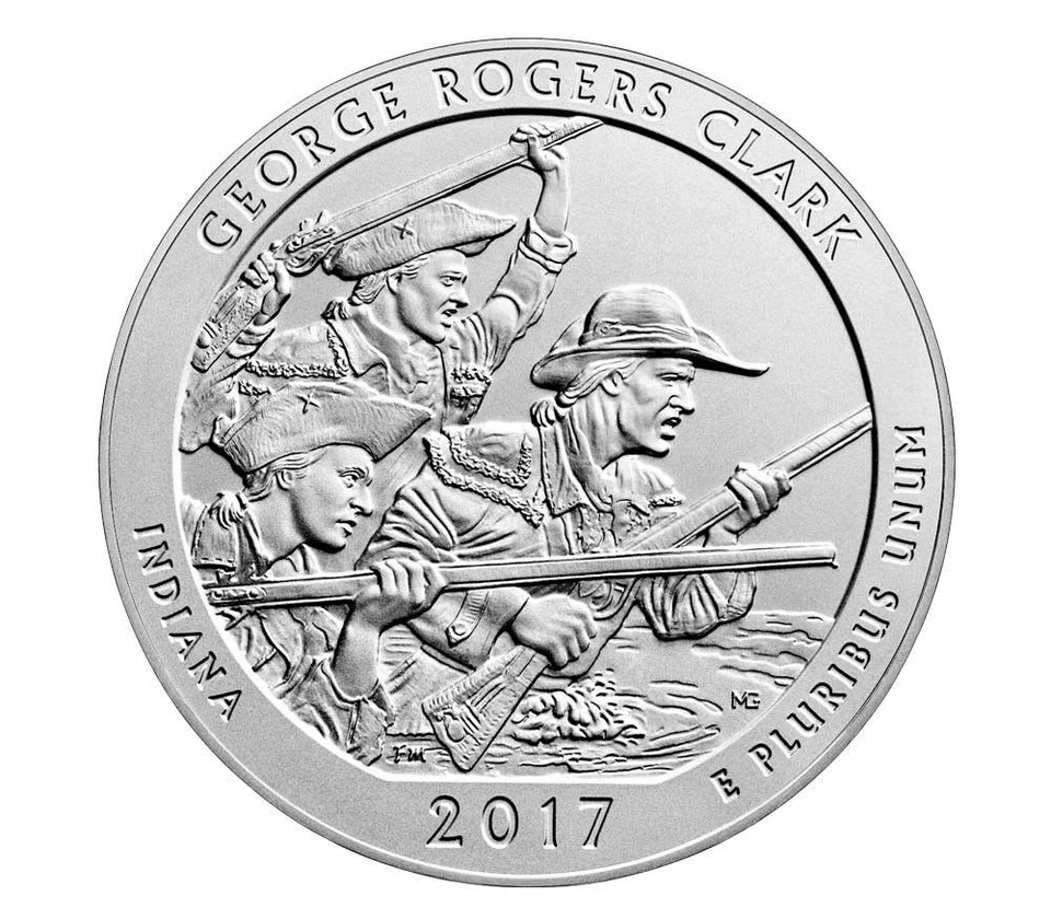 2017-P ATB 5 oz George Rogers Clark America the Beautiful Five Ounce Silver Coin - Image 2 of 3