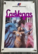 UNITED AIRLINES LAS VEGAS 1975 Vintage Travel poster 25” x 40”SHOWGIRL