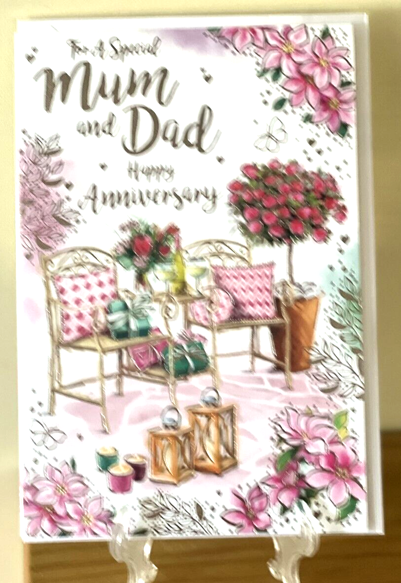 For A Special Mum & Dad Happy Anniversary Card Gold Foil Premium Quality