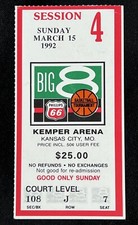 1992 Big 8 Basketball Tourney Finals Ticket Stub Kansas Jayhawks Kemper Arena