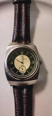 Vintage Cole Haan Black Leather Cuff Bracelet Watch - very good used condition! Vtg Cole Haan Womens Bakelite Bangle Watch Stainless  main image 4